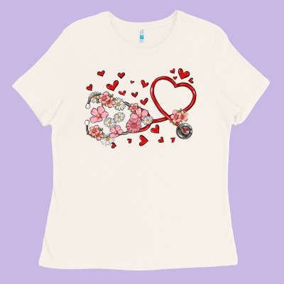 Valentine's Day Stethoscope Ladies Tee Designed By Maliassmallbusiness