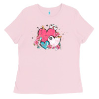Bubblegum Pink nurse hearts Ladies Tee - MaliasSmallBusiness