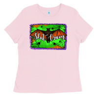 Bubblegum Pink bat shit crazy with background Ladies Tee - Jasminsmagicworld