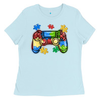 Baby Blue autism awareness video game controller Ladies Tee - MaliasSmallBusiness