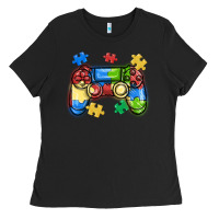 Black autism awareness video game controller Ladies Tee - MaliasSmallBusiness