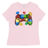 Bubblegum Pink autism awareness video game controller Ladies Tee - MaliasSmallBusiness