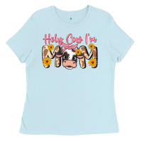 Baby Blue holy cow i'm mom Ladies Tee - MaliasSmallBusiness