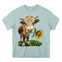Hereford Heifer With Sunflower Heavy Core Tee | Teevron