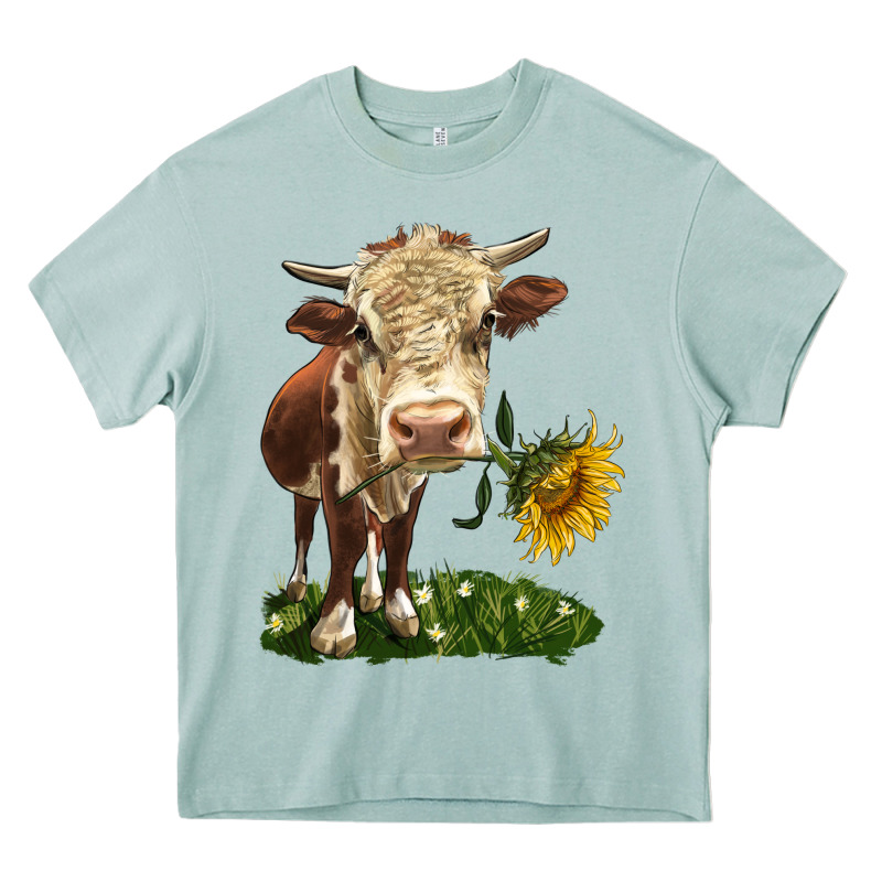 Hereford Heifer With Sunflower Heavy Core Tee by LillyAllenDesigns | Teevron