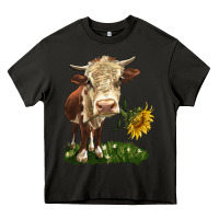 Asphalt hereford heifer with sunflower Heavy Core Tee - LillyAllenDesigns