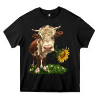 Black hereford heifer with sunflower Heavy Core Tee - LillyAllenDesigns