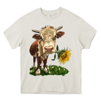 Cream hereford heifer with sunflower Heavy Core Tee - LillyAllenDesigns