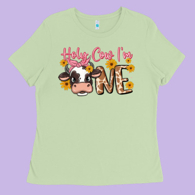 Holy Cow I'm One Ladies Tee Designed By Maliassmallbusiness