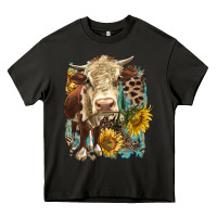 Asphalt Hereford heifer with sunflower and leopard Heavy Core Tee - LillyAllenDesigns