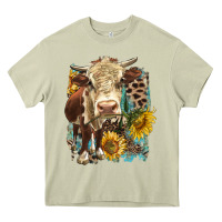 Mossy Hereford heifer with sunflower and leopard Heavy Core Tee - LillyAllenDesigns