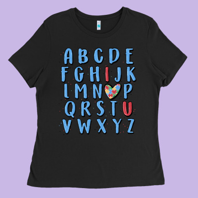 Alphabet Autism Awareness Ladies Tee Designed By Maliassmallbusiness
