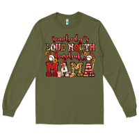 Army Green somebody's loud mouth baseball mama Long Sleeve Tee - Jasminsmagicworld