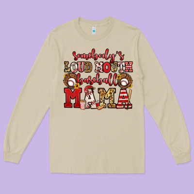 Somebody's Loud Mouth Baseball Mama Long Sleeve Tee Designed By Jasminsmagicworld