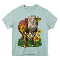 Hereford Bull With Sunflowers Heavy Core Tee | Teevron