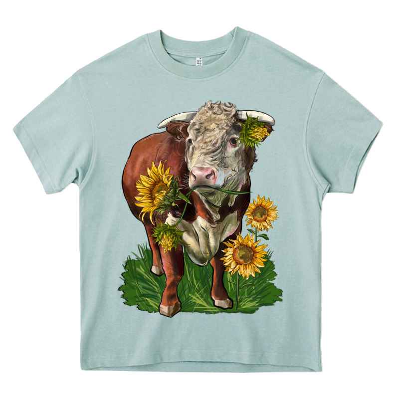 Hereford Bull With Sunflowers Heavy Core Tee by LillyAllenDesigns | Teevron