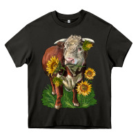 Asphalt hereford bull with sunflowers Heavy Core Tee - LillyAllenDesigns