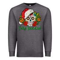 Charcoal Heather Feliz Navidad Skull Premium Sweatshirt - BundleAndBundleShop
