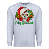 Heather Grey Feliz Navidad Skull Premium Sweatshirt - BundleAndBundleShop