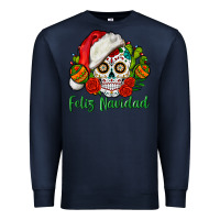 Navy Feliz Navidad Skull Premium Sweatshirt - BundleAndBundleShop