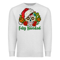 Oatmeal Heather Feliz Navidad Skull Premium Sweatshirt - BundleAndBundleShop