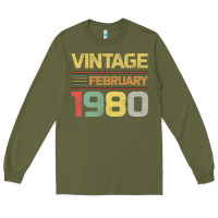 Army Green Born in 1980 Vintage February Long Sleeve Tee - Bettercallsaul