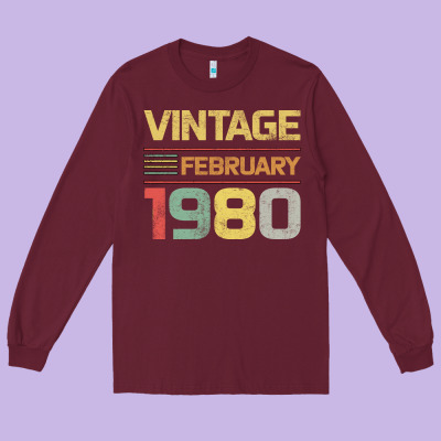 Born In 1980 Vintage February Long Sleeve Tee Designed By Bettercallsaul