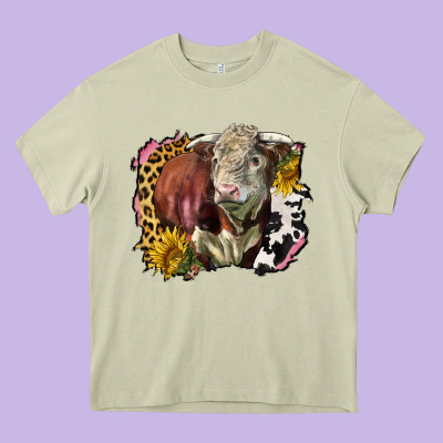 Hereford Bull Western Background Heavy Core Tee Designed By Lillyallendesigns