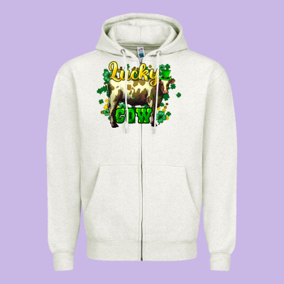 St. Patrick's Day Cow Zipper Hoodie Designed By Howdyjamesfarm