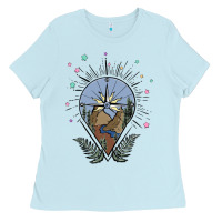 Baby Blue compass with mountain Ladies Tee - MaliasSmallBusiness
