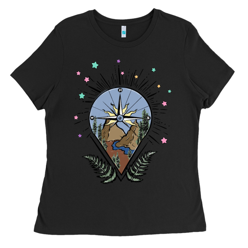 Compass With Mountain Ladies Tee by MaliasSmallBusiness | Teevron
