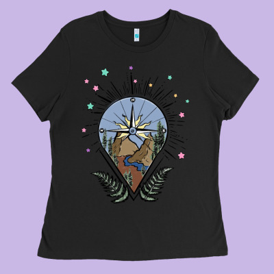 Compass With Mountain Ladies Tee Designed By Maliassmallbusiness
