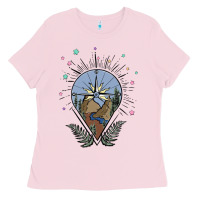 Bubblegum Pink compass with mountain Ladies Tee - MaliasSmallBusiness
