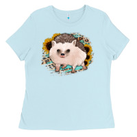Baby Blue hedgehog with sunflowers and leopard Ladies Tee - Jasminsmagicworld