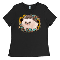 Black hedgehog with sunflowers and leopard Ladies Tee - Jasminsmagicworld