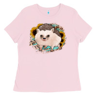 Bubblegum Pink hedgehog with sunflowers and leopard Ladies Tee - Jasminsmagicworld