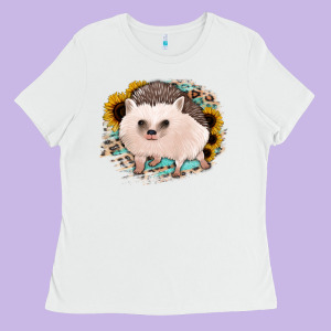 Hedgehog With Sunflowers And Leopard Ladies Tee Designed By Jasminsmagicworld