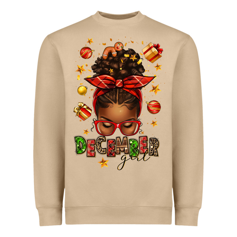 December Girl Christmas Afro Messy Bun Heavyweight Sweatshirt by texasbilliewilder | Teevron