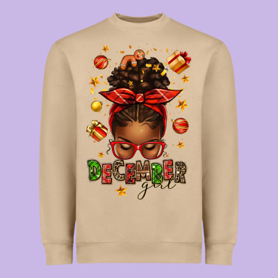 December Girl Christmas Afro Messy Bun Heavyweight Sweatshirt Designed By Texasbilliewilder