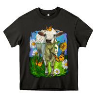 Asphalt charolais heifer with sunflower and daisies Heavy Core Tee - LillyAllenDesigns