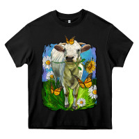 Black charolais heifer with sunflower and daisies Heavy Core Tee - LillyAllenDesigns