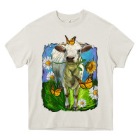 Cream charolais heifer with sunflower and daisies Heavy Core Tee - LillyAllenDesigns