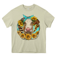 Mossy simmental heifer with sunflowers and leopard Heavy Core Tee - LillyAllenDesigns