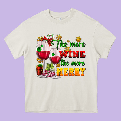 The More Wine The More Merry Heavy Core Tee Designed By Adodesignshop