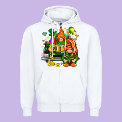 St. Patrick's Day Gnomies With Heart Zipper Hoodie Designed By Howdyjamesfarm