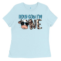 Baby Blue holy cow i'm one Ladies Tee - MaliasSmallBusiness