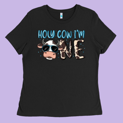 Holy Cow I'm One Ladies Tee Designed By Maliassmallbusiness
