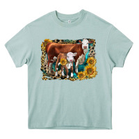 Arona Hereford Cow and Hereford Calf With Leopard Heavy Core Tee - LillyAllenDesigns