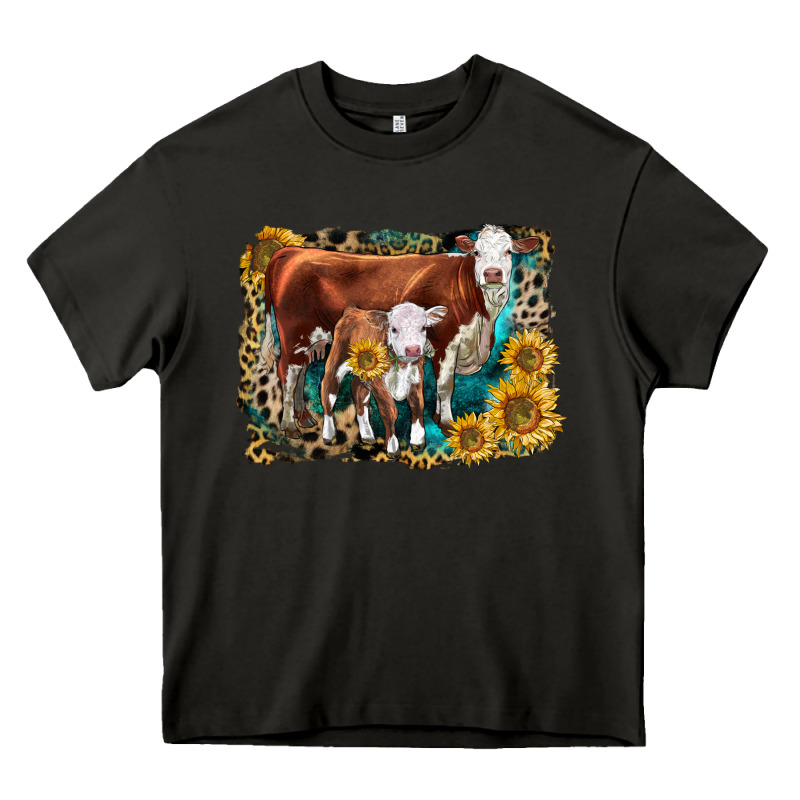 Hereford Cow And Hereford Calf With Leopard Heavy Core Tee by LillyAllenDesigns | Teevron