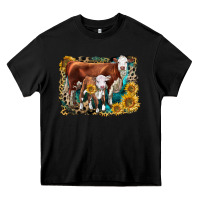 Black Hereford Cow and Hereford Calf With Leopard Heavy Core Tee - LillyAllenDesigns